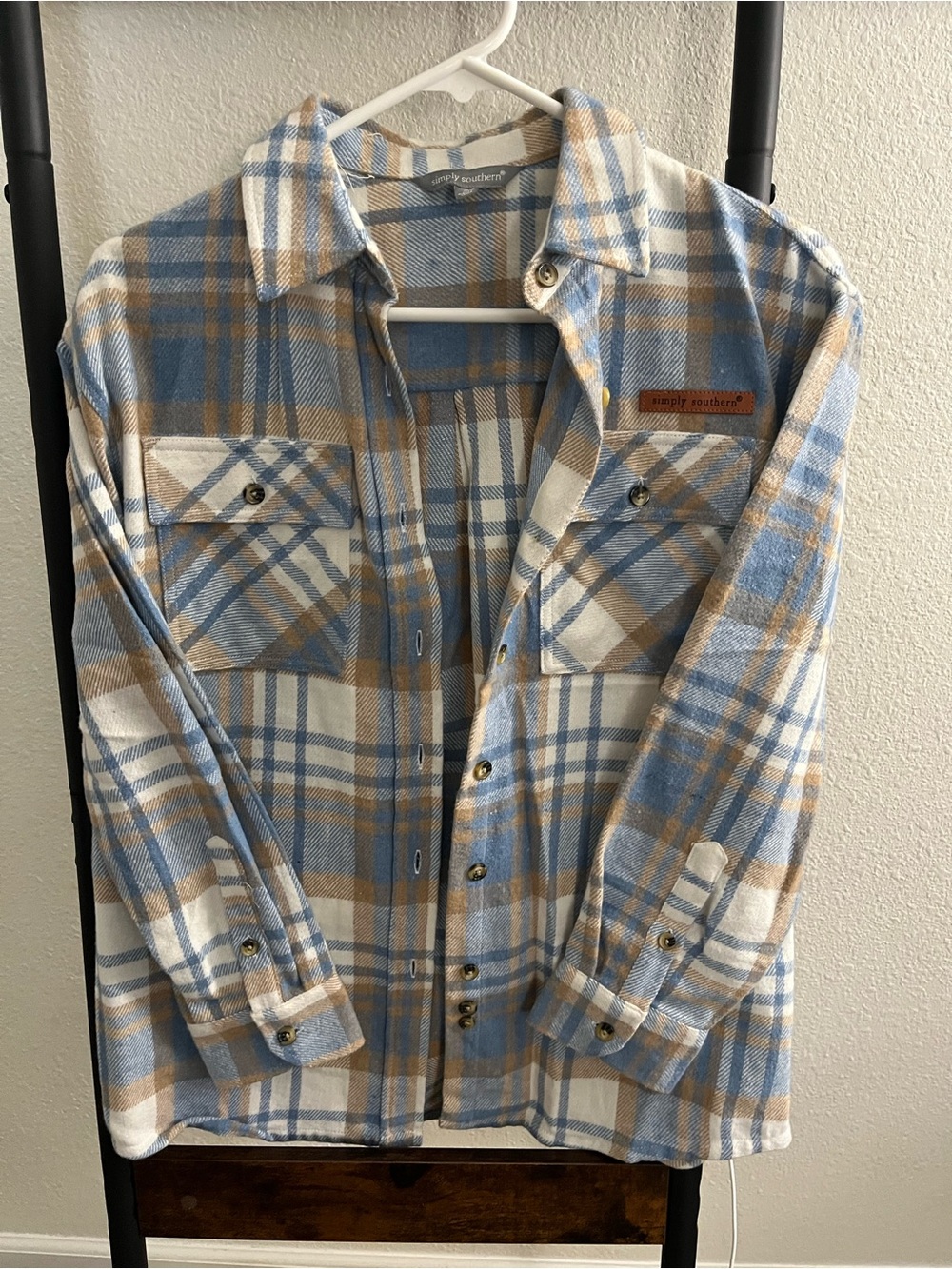 Simply Southern Women’s Blue & Tan Plaid Button-Up Shirt